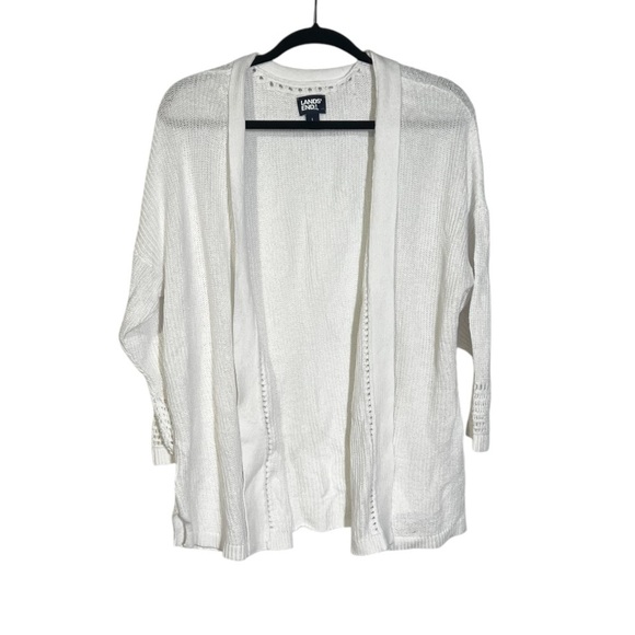 Land’s End Open Front Cardigan Shawl Eyelet Fabric Cozy White Size Large - Picture 1 of 9